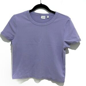 Aritzia Sunday Best Short Sleeve Cotton Crop Top, L, Light Purple Tee